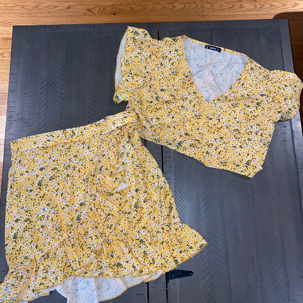 Yellow Floral Matching skirt set